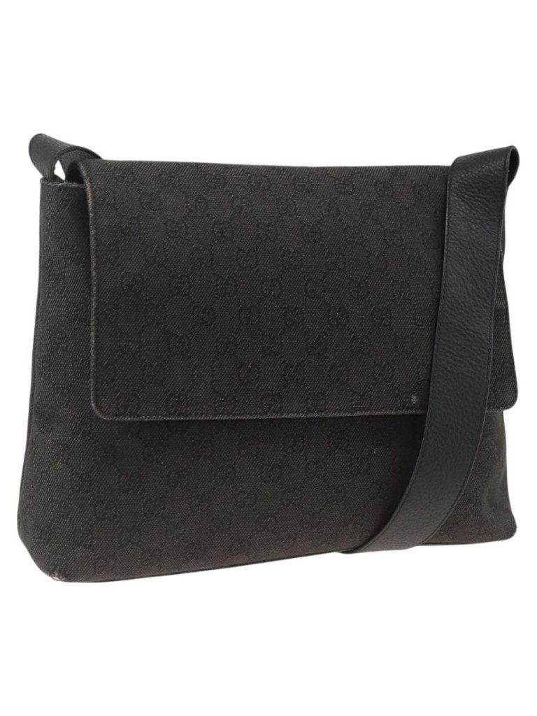 Authentic Gucci Gg Canvas Shoulder Bag Black Silver 272351